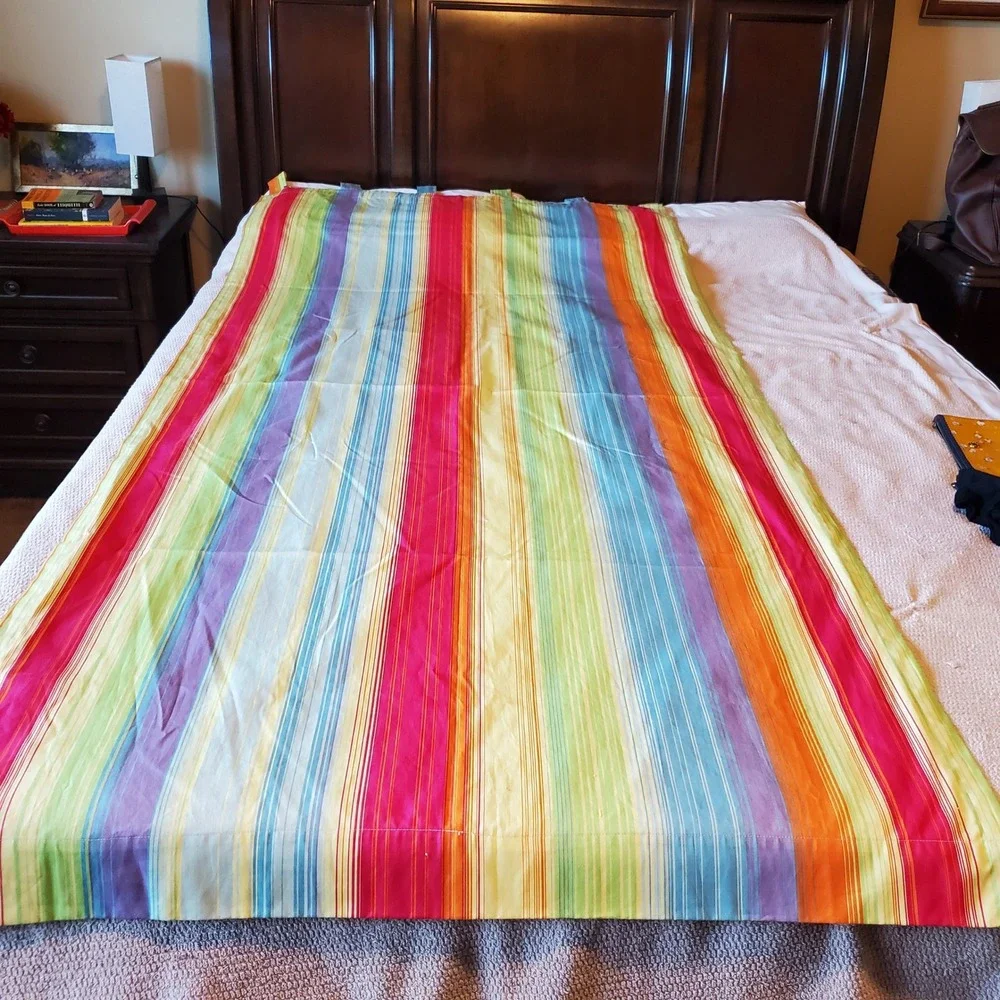 Wamsutta Cotton Curtain Panel 41x84 Rainbow Vertical Stripe Tab Top Multicolor